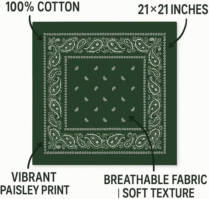SUNRIBE 3 Pack Paisley Bandanas – 100% Cotton Square 21x21 Head Wrap, Headband, Face Cover, Neck Scarf for Men & Women - Image 3